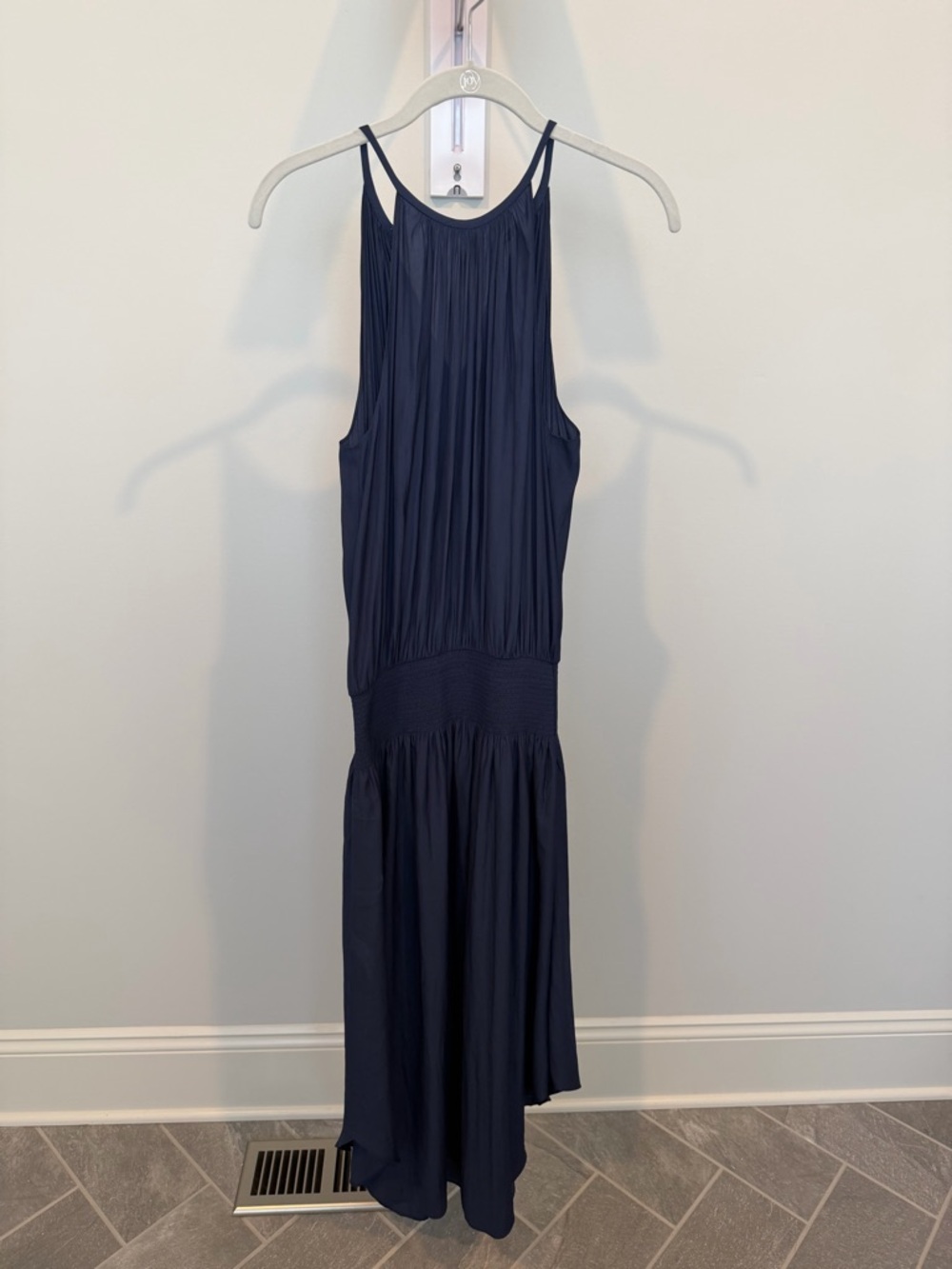Ramy Brook Navy Pleated Halter Maxi Dress